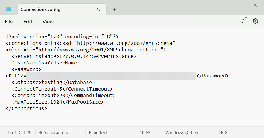 Viewing encrypted credentials in Connections.config