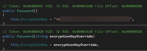 Observing default encryption key and override in Password function
