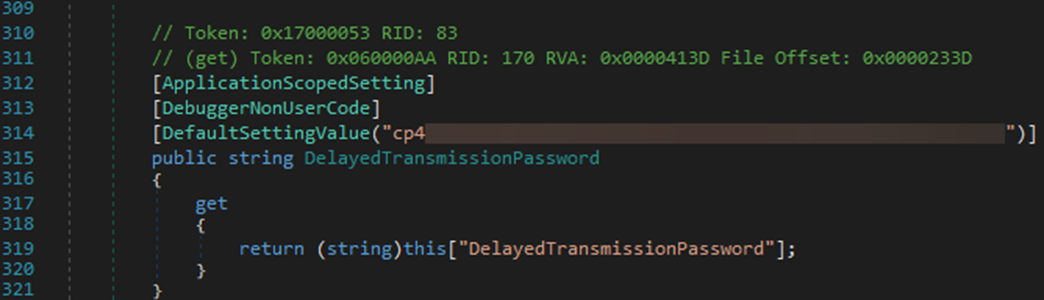 Viewing the hardcoded password in C2SGlobalSettings.dll