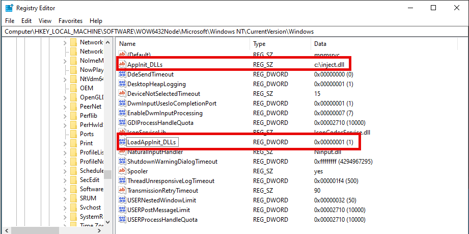 AppInit DLL Registry settings