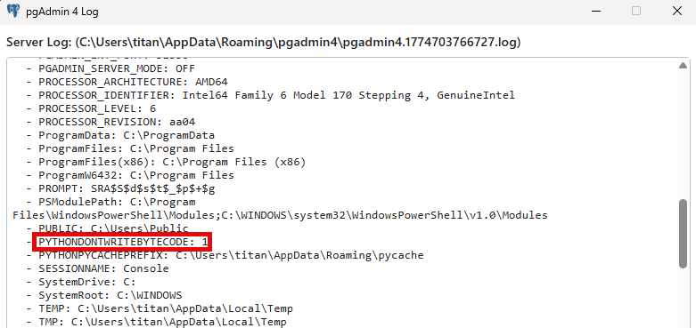 PYTHONDONTWRITEBYTECODE enabled