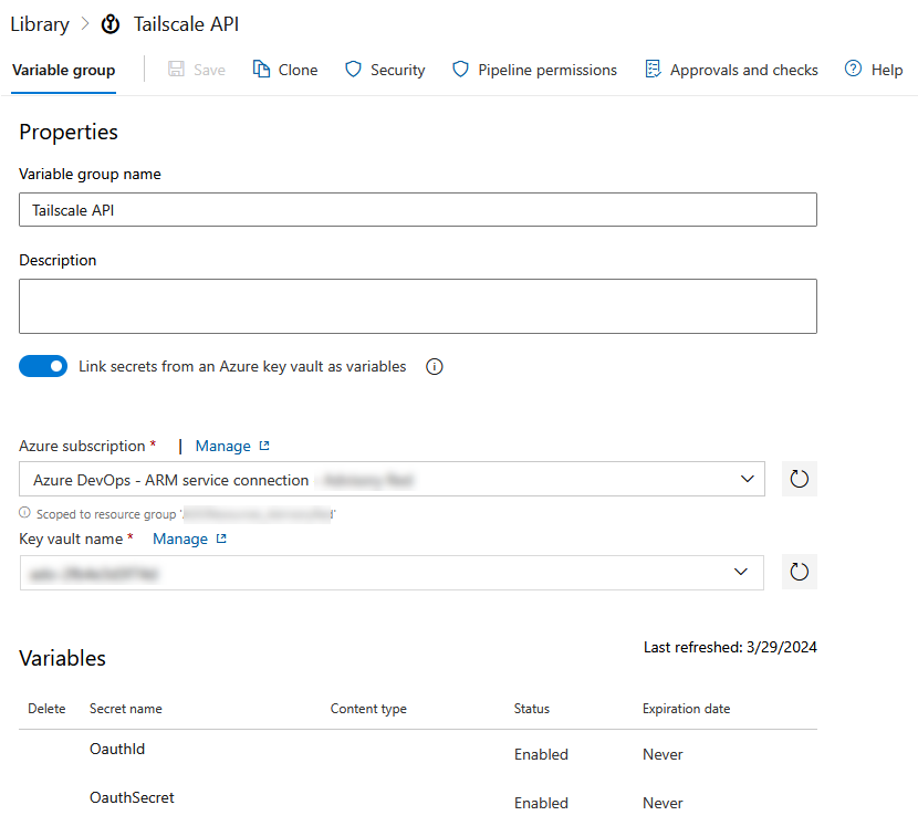 Azure secrets mapped into ADO