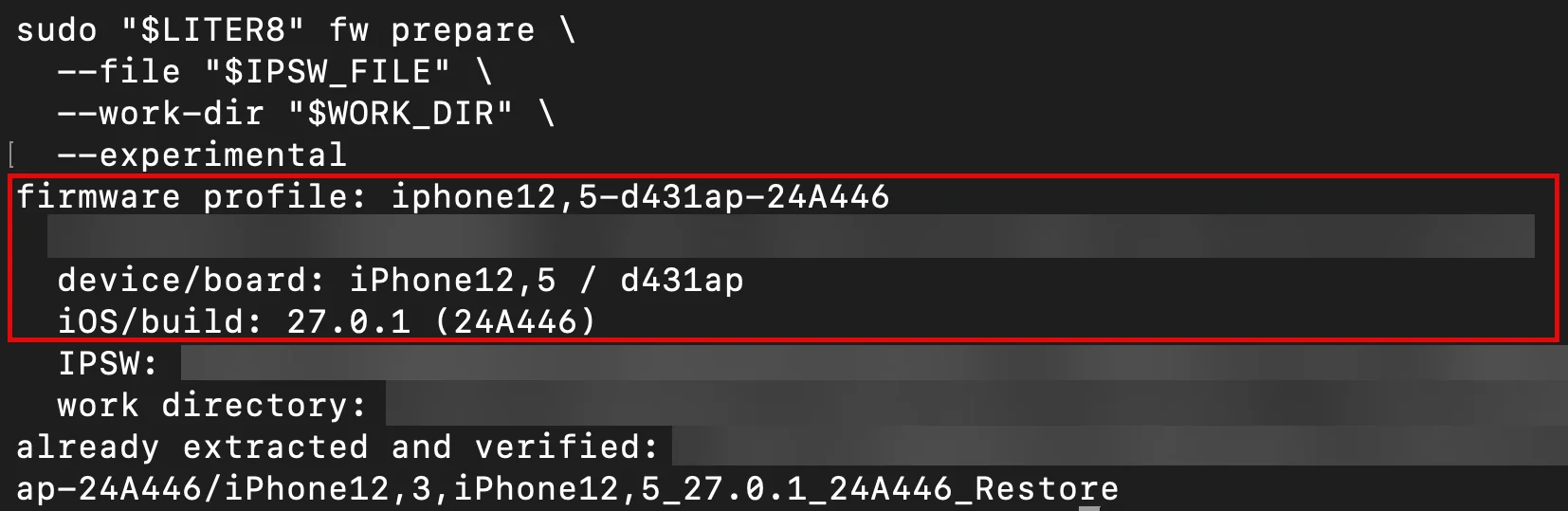 Device information for the restore creation